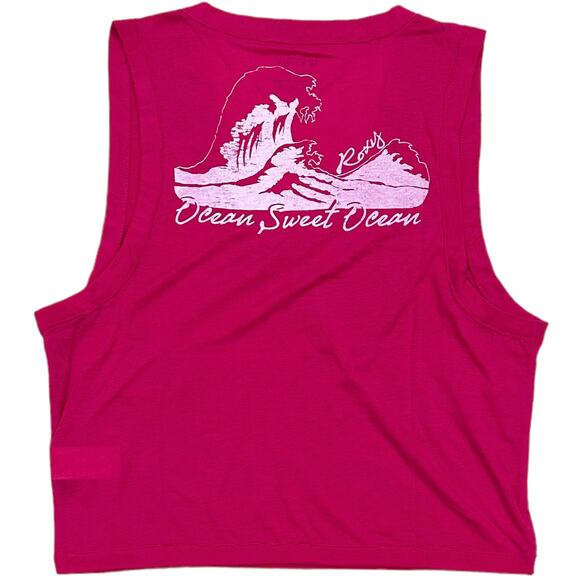 Roxy Women's Ocean Sweet Deep V-Neck Cropped Tee T-Shirt Tank Top in Hot Pink - Picture 7 of 7